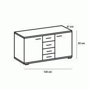 Buffet Caramella - 4 tiroirs, 2 portes, design contemporain en chêne_2