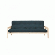Canapé convertible futon GRAB - Pin naturel - Coloris bleu - Couchage 130 x 190 cm - Style scandinave_2