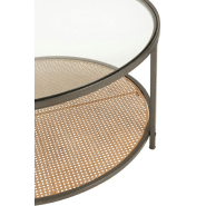 Table basse Tazzy - ronde en verre trempé et métal - design élégant avec plateau inférieur quadrillé bois naturel_2