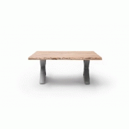 Table basse Claren - Plateau 110 cm en acacia massif naturel laqué - Piétement en X acier brossé_2