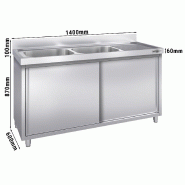 Plonge inox 2 bacs et égouttoir sur placard - P 600 mm - 1400 mm bac à gauche_2