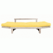 Banquette méridienne futon BEAT - Pin naturel et tissu jaune - Couchage 75x200 cm - Convertible et multifonctions_2
