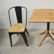 Chaise de restaurant vintage - structure acier et assise bois d'orme massif - usage intérieur/extérieur_2