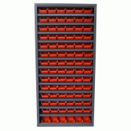 Armoire à bacs avec portes verrouillables - 40 bacs polypropylène, structure acier - Sans portes / Rouge / 40 x 4L_2