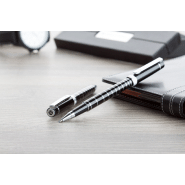 Parure stylo à bille et roller en aluminium - André Philippe - corps brillant et anneaux chromés_2