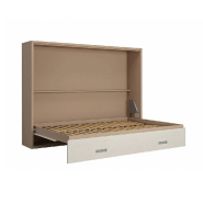 Armoire lit escamotable SKYROS 140x200 cm - structure beige et façade crème - ouverture transversale avec sommier à lattes_2