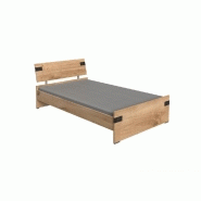 Lit tiroirs style industriel LISBURN 120 x 200 cm - Chêne poutre avec 2 tiroirs de rangement_2