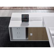 Bureau de direction MASTER Wood sur crédence - Plateau spacieux avec crédence équipée et finitions bois clair_2