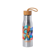 Gourde en inox - couvercle bambou et cordelette - 550 ml - couleur argenté_2