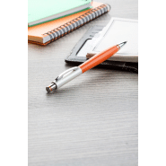 Stylo à bille en plastique blanc perle - Clip métal - Recharge bleue - Couleur orange_2