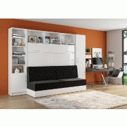 Lit escamotable VERTIGO SOFA blanc brillant - Canapé anthracite - Couchage 160x200 cm - Avec colonnes de rangement_2