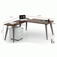 Bureau avec retour Pigreco - MARTEX - 140, Noyer, Gauche, Titane_0