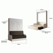 Armoire lit escamotable Dynamo Sofa avec accoudoirs en chêne - Canapé gris - Couchage 140x200 cm_2