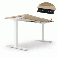 Bureau TRAM avec mémorisation de hauteur - Mobel Linea - 120, Blanc, Acacia clair