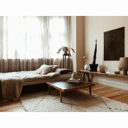 Banquette convertible FRESH en pin massif - Tissu lin - Couchage 140x200 cm - Matelas futon capitonné_2