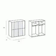 Dressing portes coulissantes miroirs FLOYD 180 cm chêne - 2 penderies et 2 tablettes de rangement_2