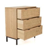 Buffet Marci - 3 tiroirs cannage naturel - Pieds métal noir - Style industriel_2
