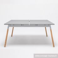 Kontor - Bureau open space pour 2 personnes - Plateau mélaminé et piétement bois massif finition frêne naturel_2