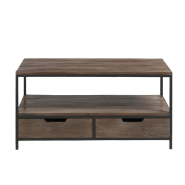 Table basse BAPITA - 2 tiroirs - Bois massif marron foncé et métal noir - Dimensions L120 x H61 x P50 cm_2