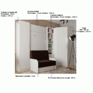 Composition angle lit escamotable Dynamo Sofa - accoudoirs blanc - tissu marron - couchage 90x200 cm - dimensions 305x100 cm_2