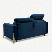 Canapé convertible ODACIO - Ouverture express 140x197 cm - Têtières réglables - Matelas 16 cm - Pieds dorés - Velours bleu nuit_2