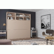 Lit escamotable STRADA-V2 taupe mat avec surmeuble 6 niches - Couchage 140 x 200 cm - Gain de place_2