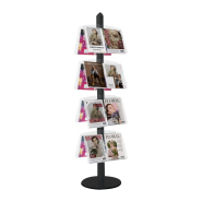 Meuble présentoir Présentoir Visual-Displays® NOIR double face 8 étagères METAL NOIR Réf : 214608MNR - Etagère inclinée pour 2 x A4_3