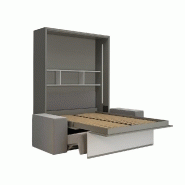Armoire lit escamotable PALACE SOFA 140x200 cm - gris macadam - canapé intégré confortable avec LED et étagère_2