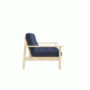 Canapé convertible futon UNWIND - Pin naturel - Coloris marine - Couchage 130 x 190 cm - Style scandinave - Matelas capitonné_2