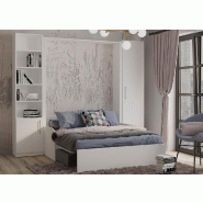 Composition lit escamotable blanc mat Dynamo Sofa - Canapé accoudoirs blanc et gris - Armoire et bibliothèque 140x200 cm_2