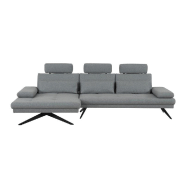 Canapé d'angle Fernie - Double profondeur, méridienne gauche, têtière, tissu gris, 296 x 179 cm_2