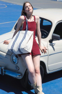 Sac shopping fashion en coton biologique - Anses rayées contrastées - Poche interne - Réf: KI0279_2