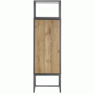 Rangement colonne ABOU - 1 porte push to open - 3 compartiments et 1 niche - Coloris chêne - Pieds métal noir_2