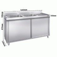 Plonge inox 2 bacs et égouttoir sur placard - P 700 mm - 1400 mm bac à gauche_2