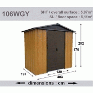 Abri métal 106wgy - 5,97 m² - Hauteur 202 cm - Double porte coulissante - Aspect bois marron_2
