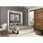 Armoire lit escamotable Dynamo Sofa - Façade blanc brillant effet miroir - Canapé marron - Couchage 140x200 cm_2