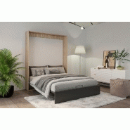 Lit escamotable industriel STUKEY - Chêne avec bandeaux et ferrures noir mat - 160 x 200 cm_2