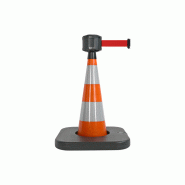 Cône de balisage avec base à lester et sangle enrouleur 50mm largeur - Orange / Rouge / 750_2