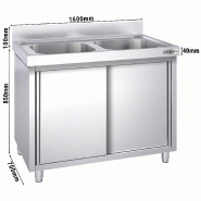 Plonge inox 2 bacs sur placard - P 700 mm -_2