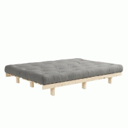 Banquette convertible futon LEAN - Pin massif naturel - Coloris gris - Couchage 130x190 cm - Matelas futon capitonné_2