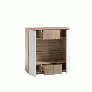 Buffet haut Herning 114 cm - laqué blanc mat et décor chêne noueux - 2 portes, 2 tiroirs, niche décorative_2