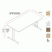 Bureau rectangulaire pieds I Practika P5 - Quadrifoglio - 180, Chêne blanchi, Réglable en hauteur, Avec voile de fond_2