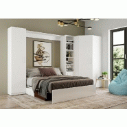 Composition lit escamotable Dynamo Sofa - Façade blanc brillant effet miroir - Canapé marron 3 places - Couchage 160x200 cm - Dimensions 371x100 cm_2