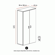 Armoire haute 197 cm avec portes battantes - Mobel Linea - 100, Acacia foncé_2