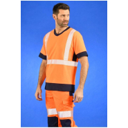 Tee-shirt MC col V haute visibilité - Visio maille - Réf. 006*CHV - EN ISO 20471 classe 2 - Jaune Fluo/Marine ou Orange Fluo/Marine_2