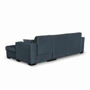 Canapé d'angle à droite convertible CABIRI - tissu bleu pétrole avec coffre de rangement et coussins d'appoint_2
