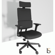 Fauteuil Manager Wi max dossier tissu - Sokoa - Noir, Piètement aluminium poli, Oui_2