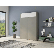 Armoire lit escamotable Aladyno gris mat - bandeau blanc mat - couchage 160*200 cm - ultra plate 30 cm d'épaisseur_2