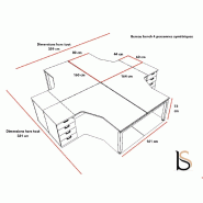 Bureau bench 4 personnes Quadra - Mobel  Linea. - Alu, Acacia clair, 3 tiroirs_2