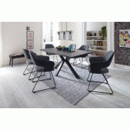 Lot de 2 chaises design NABAS - tissu anthracite bimatière - pieds traîneau en acier laqué anthracite_2